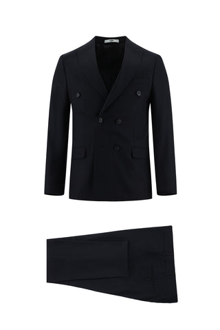  Koyu Lacivert 7 Drop Slim Fit Dar Kesim Kruvaze Takım Elbise