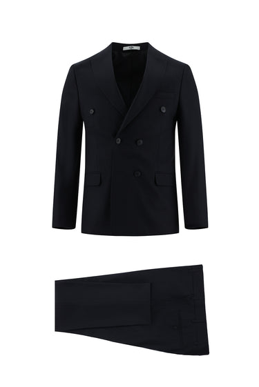  Koyu Lacivert Super Slim Fit Ekstra Dar Kesim Kruvaze Takım Elbise