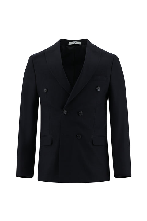 Koyu Lacivert 7 Drop Slim Fit Dar Kesim Kruvaze Takım Elbise
