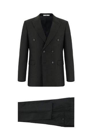  Koyu Antrasit Slim Fit Dar Kesim Desenli Kruvaze Takım Elbise