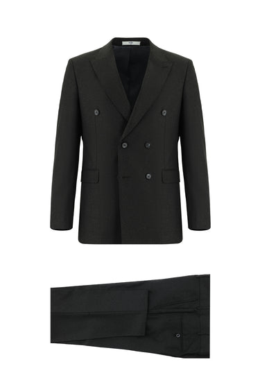  Koyu Antrasit Slim Fit Dar Kesim Desenli Kruvaze Takım Elbise