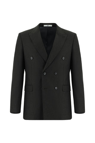  Koyu Antrasit Slim Fit Dar Kesim Desenli Kruvaze Takım Elbise