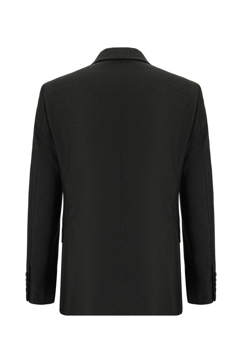 Dark Anthracite 7 Drop Slim Fit Patterned Double-Breasted Suit