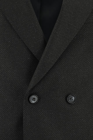  Koyu Antrasit Slim Fit Dar Kesim Desenli Kruvaze Takım Elbise