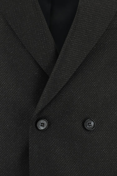  Koyu Antrasit Slim Fit Dar Kesim Desenli Kruvaze Takım Elbise