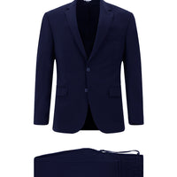 Koyu Lacivert 7 Drop Slim Fit Dar Kesim Beli Lastikli İpli Gofreli Likralı Takım Elbise