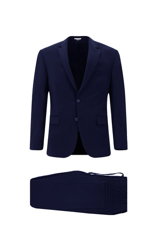  Koyu Lacivert 7 Drop Slim Fit Dar Kesim Beli Lastikli İpli Gofreli Likralı Takım Elbise
