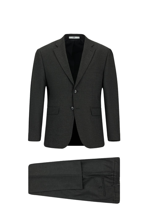 Medium Gray 7 Drop Slim Fit Suit with Elastic Waistband