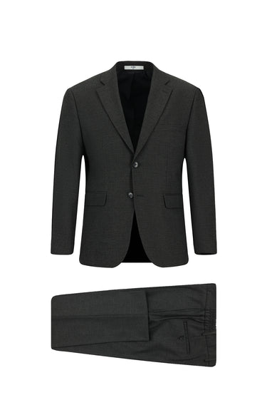 Orta Füme Slim Fit Dar Kesim Beli Lastikli Klasik Takım Elbise