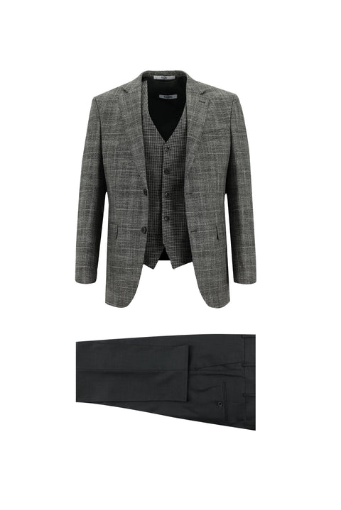 Koyu Füme 7 Drop Slim Fit Dar Kesim Kombinli Yelekli Takım Elbise