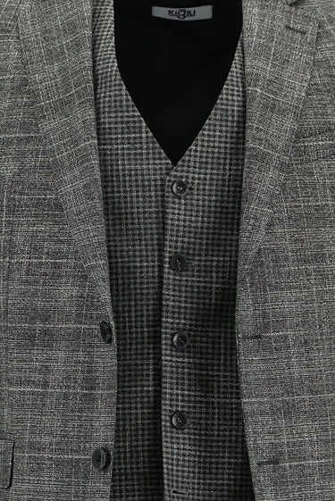 Koyu Füme Slim Fit Dar Kesim Kombinli Yelekli Takım Elbise