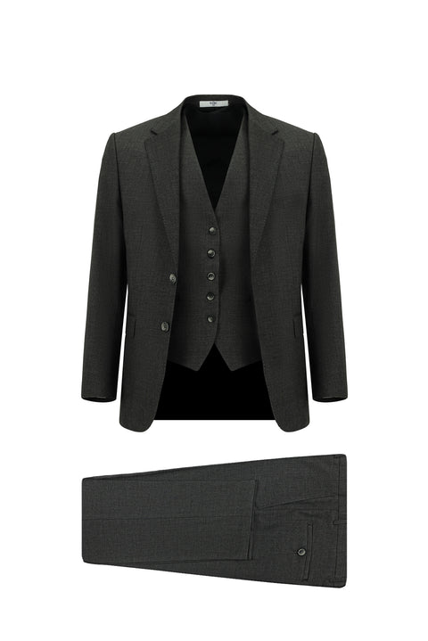 Dark Gray 6-Drop Regular Fit Standard Cut Suit with Vest