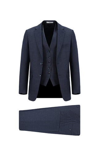  Orta Lacivert Regular Fit Kombinli Yelekli Takım Elbise