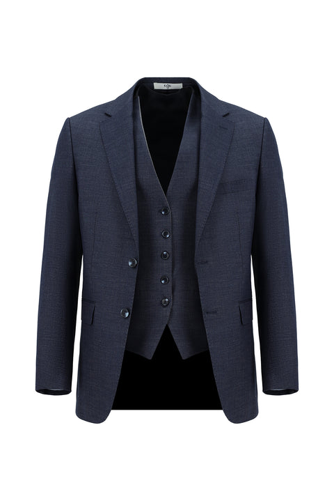 Orta Lacivert 6 Drop Regular Fit Standart Kesim Kombinli Yelekli Takım Elbise