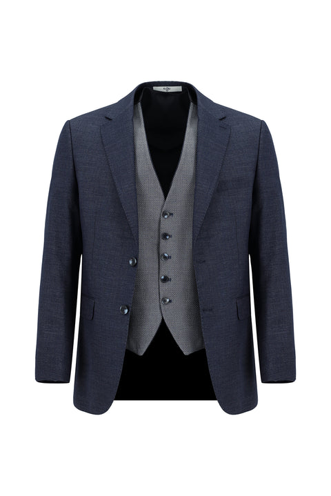 Orta Lacivert 6 Drop Regular Fit Standart Kesim Kombinli Yelekli Takım Elbise