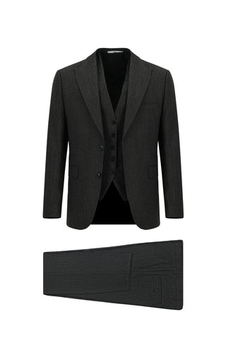 Siyah 7 Drop Slim Fit Dar Kesim Kombinli Yelekli Takım Elbise