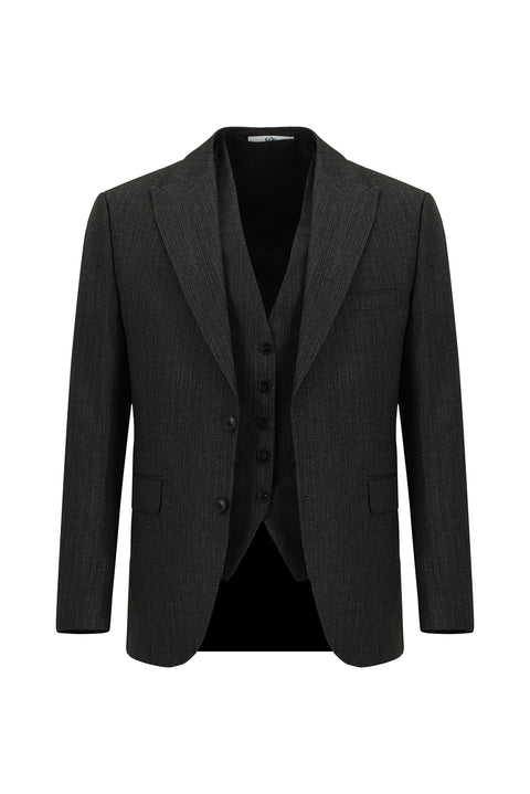 Siyah 7 Drop Slim Fit Dar Kesim Kombinli Yelekli Takım Elbise