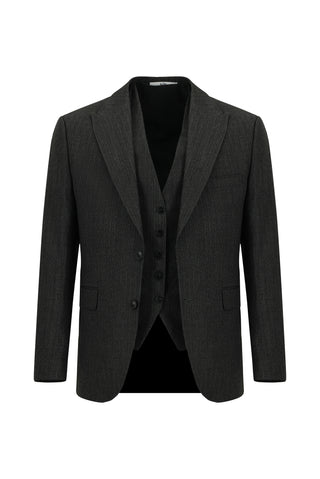  Siyah Slim Fit Dar Kesim Kombinli Yelekli Takım Elbise