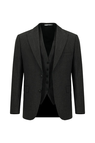  Siyah Slim Fit Dar Kesim Kombinli Yelekli Takım Elbise