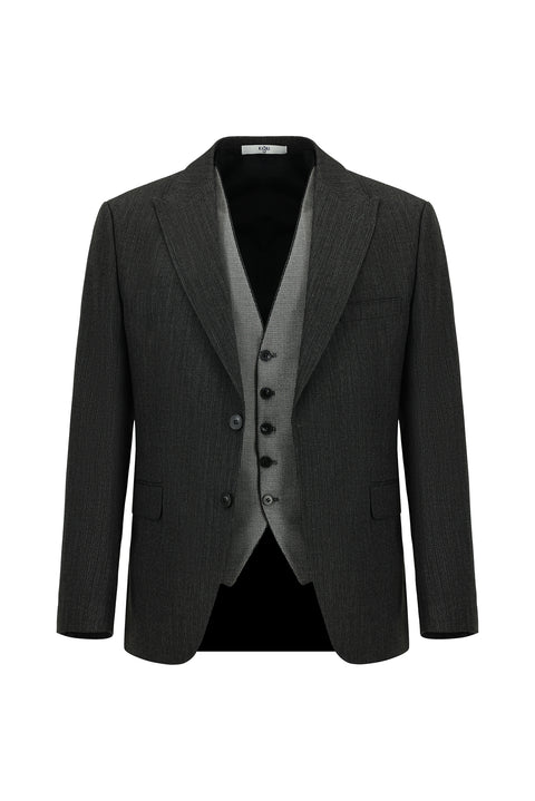 Siyah 7 Drop Slim Fit Dar Kesim Kombinli Yelekli Takım Elbise