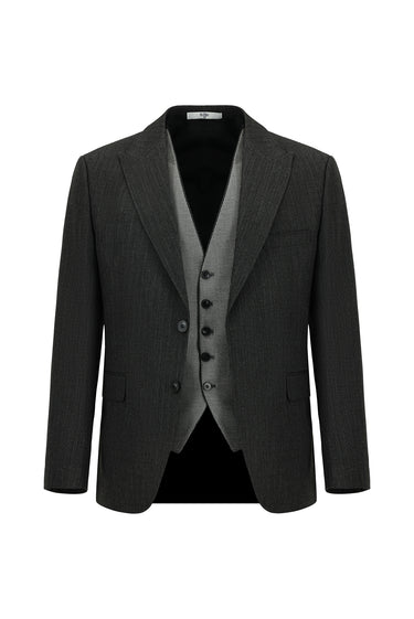 Siyah 7 Drop Slim Fit Dar Kesim Kombinli Yelekli Takım Elbise