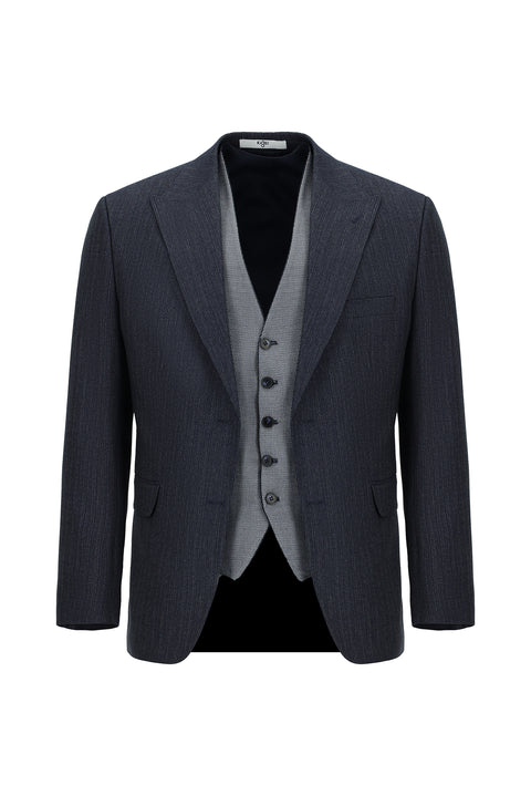 Orta Lacivert 7 Drop Super Slim Fit Eksra Dar Kesim Kombinli Yelekli Takım Elbise