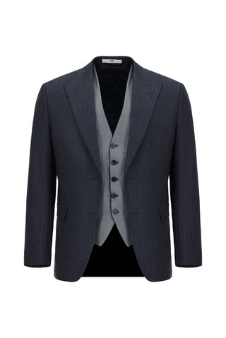  Orta Lacivert Slim Fit Dar Kesim Kombinli Yelekli Takım Elbise