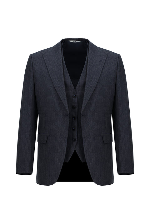 Orta Lacivert 6 Drop Regular Fit Standart Kesim Kombinli Yelekli Takım Elbise
