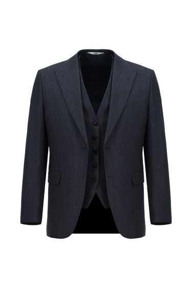 Orta Lacivert Slim Fit Dar Kesim Kombinli Yelekli Takım Elbise