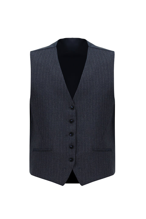 Orta Lacivert 6 Drop Regular Fit Standart Kesim Kombinli Yelekli Takım Elbise