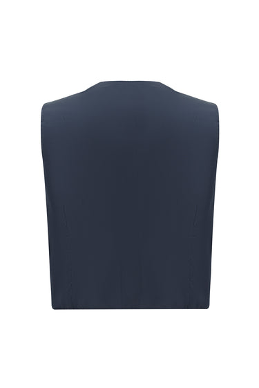 Orta Lacivert Slim Fit Dar Kesim Kombinli Yelekli Takım Elbise