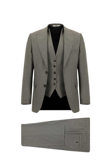 Açık Kahve  7 Drop Slim Fit Dar Kesim Kombinli Yelekli Takım Elbise