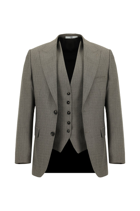 Açık Kahve  7 Drop Slim Fit Dar Kesim Kombinli Yelekli Takım Elbise