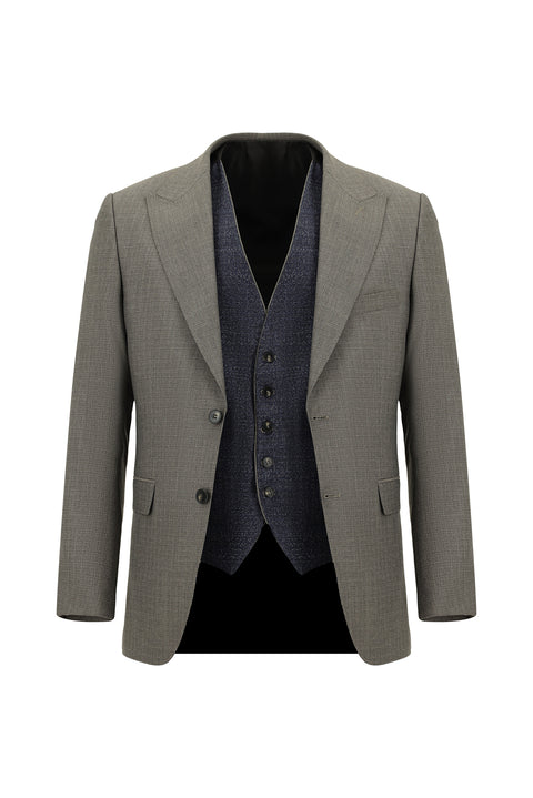 Açık Kahve  7 Drop Slim Fit Dar Kesim Kombinli Yelekli Takım Elbise
