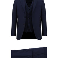 Koyu Lacivert Slim Fit Dar Kesim Yelekli Takım Elbise