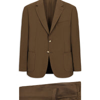 Orta Kahve 7 Drop Slim Fit Dar Kesim Mono Yaka Toba Cep Beli Lastikli Desenli Modal Karışımlı Takım Elbise