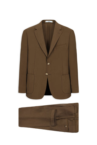  Orta Kahve 7 Drop Slim Fit Dar Kesim Mono Yaka Toba Cep Beli Lastikli Desenli Modal Karışımlı Takım Elbise