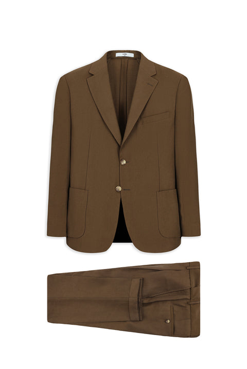 Orta Kahve 7 Drop Slim Fit Dar Kesim Mono Yaka Toba Cep Beli Lastikli Desenli Modal Karışımlı Takım Elbise