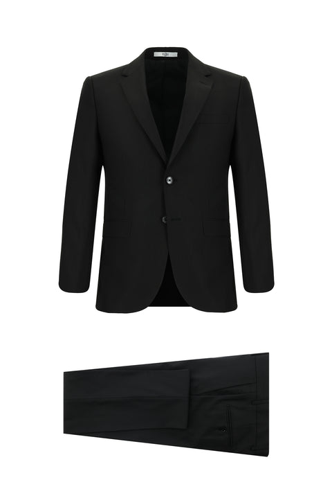 Siyah 7 Drop Slim Fit Dar Kesim Yünlü Takım Elbise