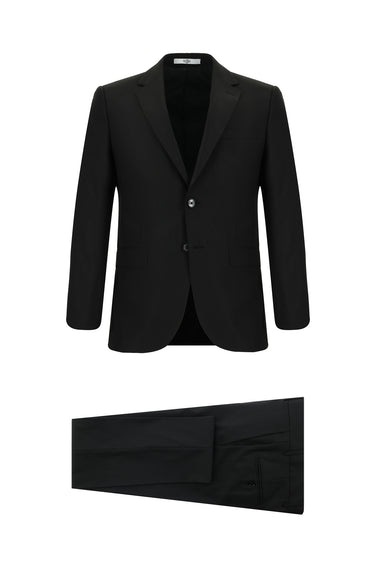 Siyah Slim Fit Dar Kesim Yünlü Klasik Takım Elbise