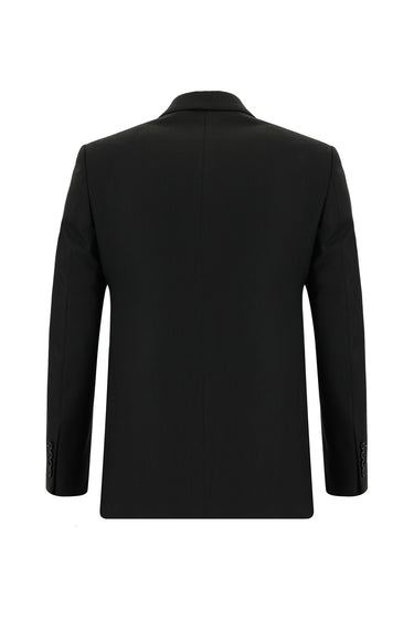 Siyah Slim Fit Dar Kesim Yünlü Klasik Takım Elbise