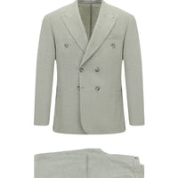 Açık Gri Milano Kalıp Sivri Yaka Yünlü Astarsız Kruvaze Takım Elbise