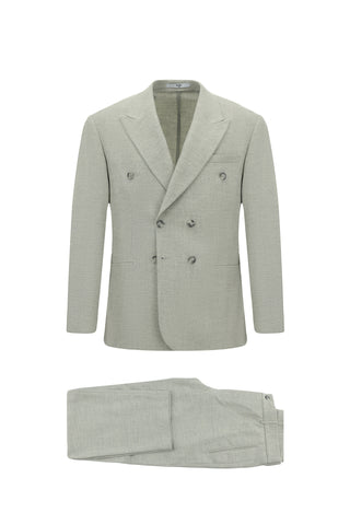  Açık Gri Milano Kalıp Sivri Yaka Yünlü Astarsız Kruvaze Takım Elbise