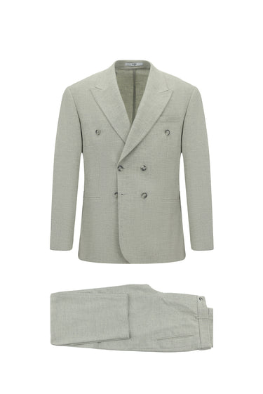  Açık Gri Milano Kalıp Sivri Yaka Yünlü Astarsız Kruvaze Takım Elbise