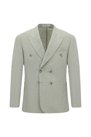  Açık Gri Milano Kalıp Sivri Yaka Yünlü Astarsız Kruvaze Takım Elbise