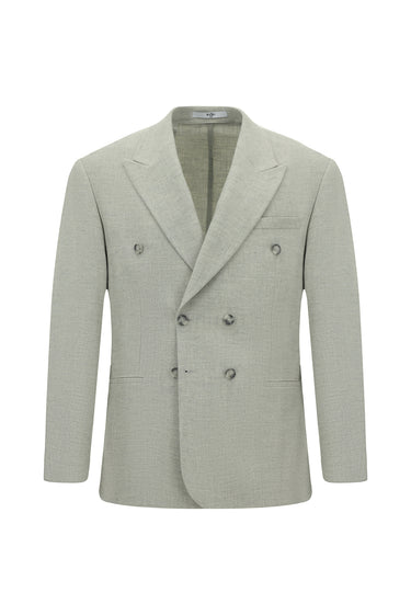  Açık Gri Milano Kalıp Sivri Yaka Yünlü Astarsız Kruvaze Takım Elbise