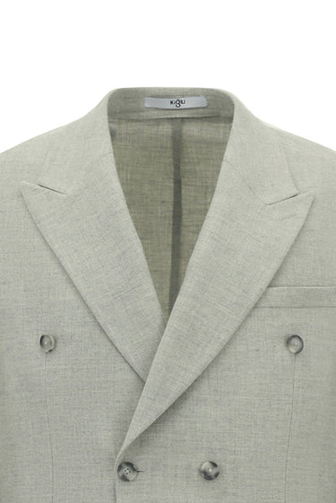  Açık Gri Milano Kalıp Sivri Yaka Yünlü Astarsız Kruvaze Takım Elbise