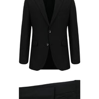 Siyah 7 Drop Slim Fit Dar Kesim Yünlü Desenli Takım Elbise
