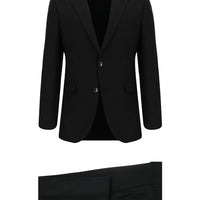 Siyah Slim Fit Dar Kesim Yünlü Klasik Desenli Takım Elbise