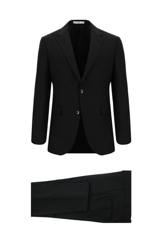  Siyah Slim Fit Dar Kesim Yünlü Klasik Desenli Takım Elbise
